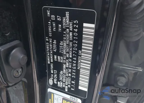 2013 Kia Optima Ex z USA, uszkodzony, nr VIN 5XXGN4A77DG210425